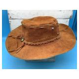 Vtg leather cowboy brim hat, size small, shows