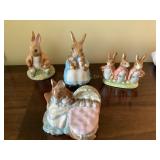 4 Beatrix Potter rabbit figurines, tallest is 3'