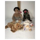 4 Misc. TY Beanie Babies, boy doll, etc.