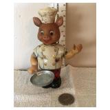 Chef Pig Tin wind up toy, 5"H, working, Japan