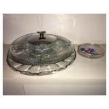 Misc glassware, Lazy Susan, glass tray, bowl,