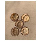 5 Roosevelt Dimes- 1957-3(d)