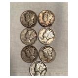 7 Mercury Dimes - 2-1940-1(s);5-1942-1(d)