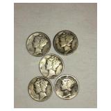 5 Mercury Dimes - 2-1935-1(s);1-1936(d);2-1937