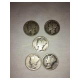 5 Mercury Dimes - 2-1923-1(s);1-1926(d);1-1927 &