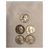5 Washington quarters- 1-1950,4-1951-1(d),1(s)