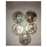 5 Washington quarters- 1952 -1(s),2(d)
