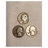 3 Washington quarters- 1-1943,2-1944(1/D)