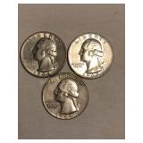 3 Washington quarters- 1964(d)