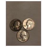 3 Washington quarters- 1963