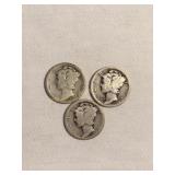 3 Mercury Dimes - 1918 - 1(s),1(d)