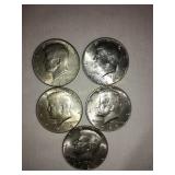 5 Kennedy half dollars- 1968(d)