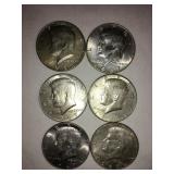 6 Kennedy Half dollars - 1967