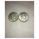 2 Franklin Half Dollar - 1950,1951
