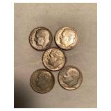 5 Roosevelt Dimes - 3-1951-1(d);2-1952-1(s)