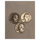 3 Washington quarters- 1957