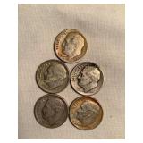 5 Roosevelt Dimes - 1946