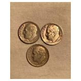 3 Mercury dimes- 1947- 1(d),1(s)