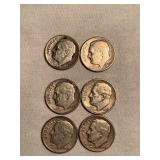 6 Roosevelt Dimes - 2-1948(d) & 4-1949-1(s),2(d)