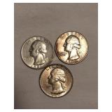 3 Washington quarters- 1961-2(d)