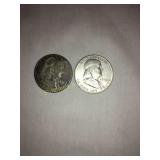 2 Franklin Half dollar- 1961,1962(d)