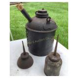 3  Vtg oil cans, largest is 10'H