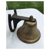 Wall mounted brass dinner bell, horseshoe