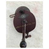Vtg The Carborundum Co hand crank bench grinder,