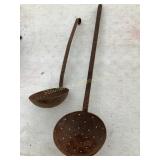2  Vtg lard ladles, show wear, longest is 24'