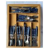 Mardi Gras stainless blue handle silverware in
