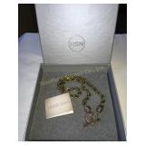 Heidi Daus Gold tone pink crystal heart w/arrow