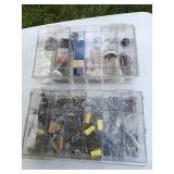 2 plastic storage cases w/misc hardware; etc.,