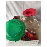 Misc scissors, plastic containers, can opener