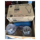 Misc lot- light bulbs, glass canister jar