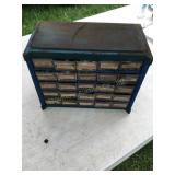 Plastic  25 drawer organizer w/contents, 11.5x9x6