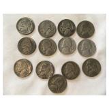 13 Jefferson wartime nickels, 1940-1945