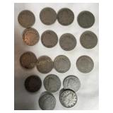 17 Liberty head victory nickels, 1883 (without