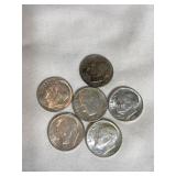 6 Roosevelt dimes- 1964, (5) 1964D