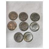 8 Roosevelt dimes- 1962D