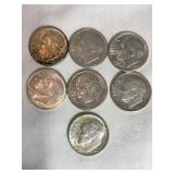 7 Roosevelt dimes- (7) 1964D