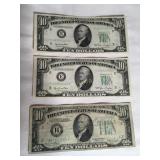 (2) 1950 Series & (1) 1934D Series US  $10 Federal