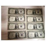 (8) Series 1936E US one dollar silver certificates