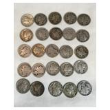 25 US Mercury dimes, 1936-45