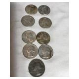 9 Washington quarters, (3) 1963D,  (3) 1964D,