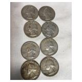 8 Washington quarters, (2) 1960D, 1961D, 1962, (4)