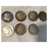 7 Roosevelt dimes- 1954, (3) 1954D, 1956, (2)