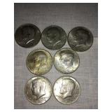7 Kennedy half dollars;5-1965(n/m),2-1966(n/m)