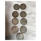 9- Franklin half dollars, 1958D, (2) 1959, 1961,