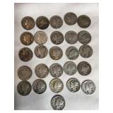26 US Mercury dimes, 1936-1945