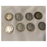 8 Roosevelt dimes-(2) 1950D, 6 1951D
